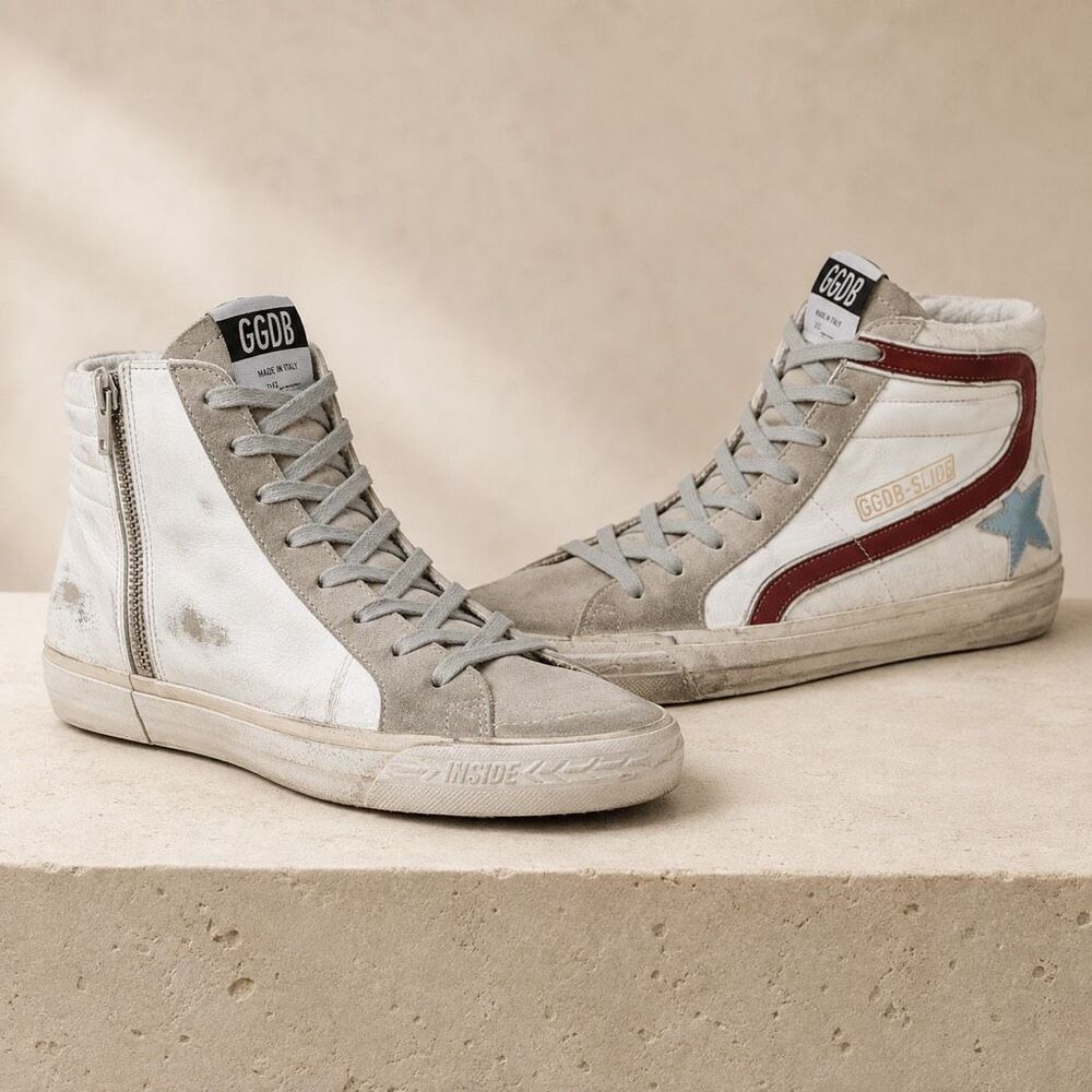 Golden Goose  designer leather Slide High-Top calf hair Sneakers authentic, Sz 3